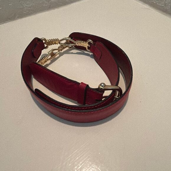Celine Red Leather Belt Gold Horsebit Hardware Luxury Equestrian Chic Old Money main image 9